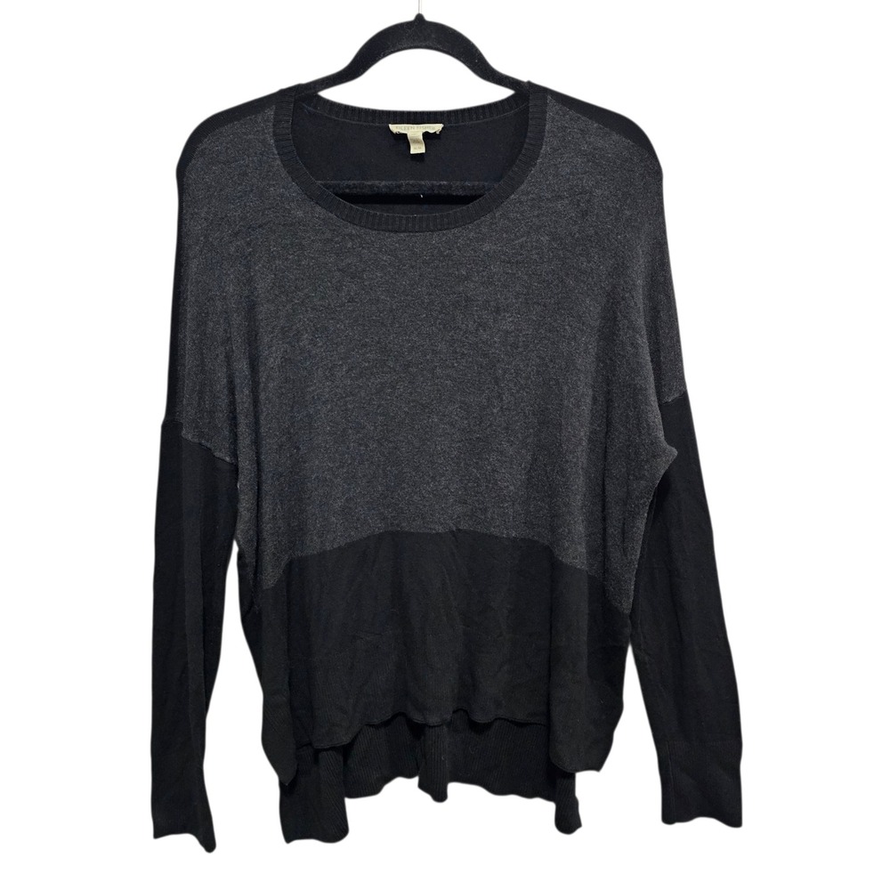 Eileen Fisher Color Block Grey & Black Viscose‎ Nylon Knit Sweater Pullover Sz M